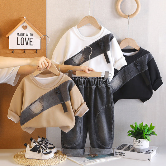 Boys' Outfit 2026 New Fashionable Spring and Autumn Clothes for Young Children, Casual Long-Sleeve Sweatshirt Two-Piece Set