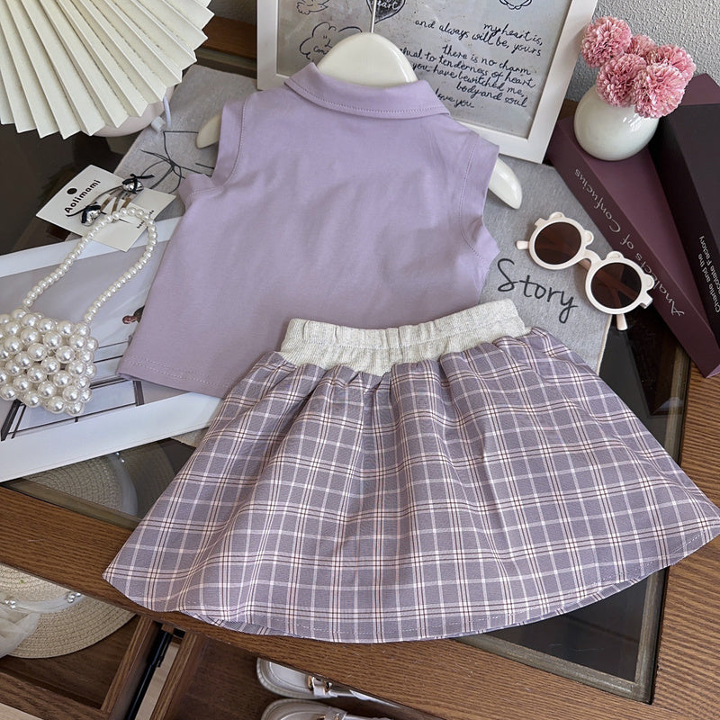 Girls' summer outfit new style sleeveless vest trendy shirt stylish short skirt pants two-piece set