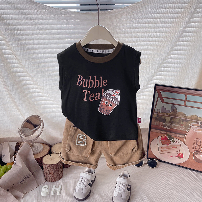 Children's outfit new stylish boys' cartoon short-sleeve t-shirt and shorts baby clothing summer infant clothes