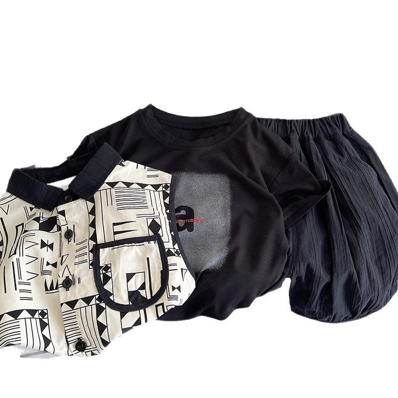 Boys' Outfit 2026 New Style Shirt Korean Version Baby Boy Summer Fashion Casual Children's Short Sleeve Three-Piece Set