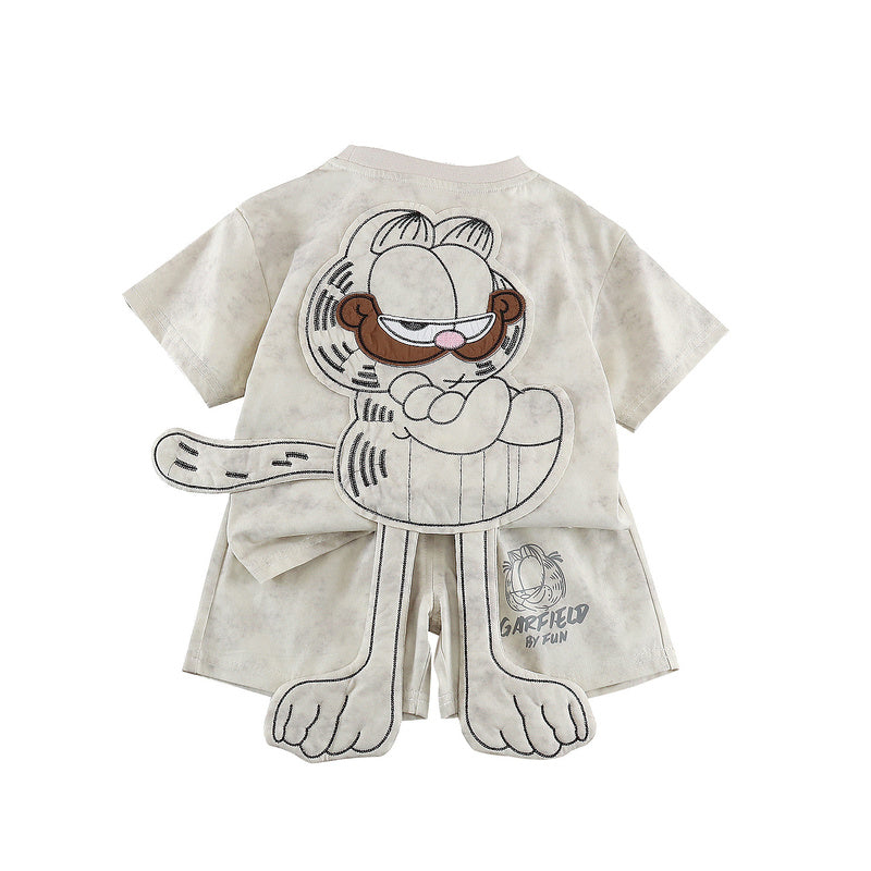 Children's Outfit 2026 Summer New Korean Style Fashionable Boys' and Girls' Cartoon Back Short-Sleeve Baby Two-Piece Set
