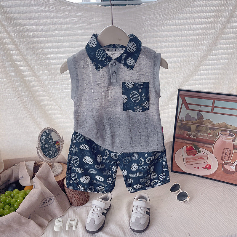 Boys' Vest 2026 New Trendy Children's Thin Summer Outfit Hollow Sleeveless Two-Piece Set