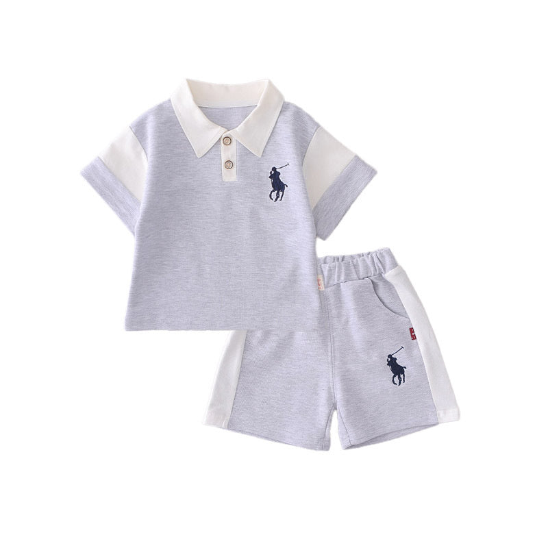 Boys' Outfit 2026 New Summer Style for Young Boys, Turn-down Collar Short Sleeve, Stylish Cool, Thin and Trendy