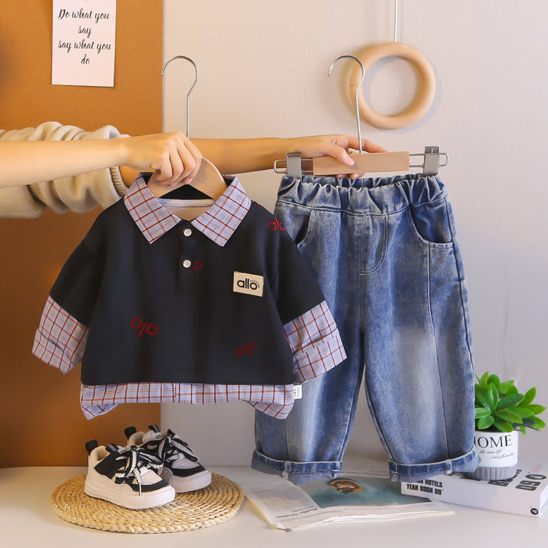 Boy's Stylish Plaid Two-in-One Suit 2026 New Model for 1-Year-Old Baby 3-Year-Old Child, Boys' Spring and Autumn Clothing
