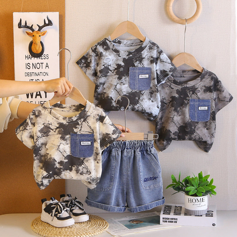 Boys' Outfit 2026 New Style Infant Toddler Clothing Baby Boy Summer Camouflage Pocket Short Sleeve Two-Piece Set Trendy