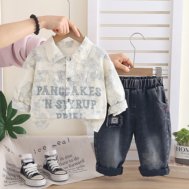 Boys' Outfit 2026 New Fashionable Children's Spring and Autumn Embroidered Letter Long Sleeve Two-Piece Set Trendy
