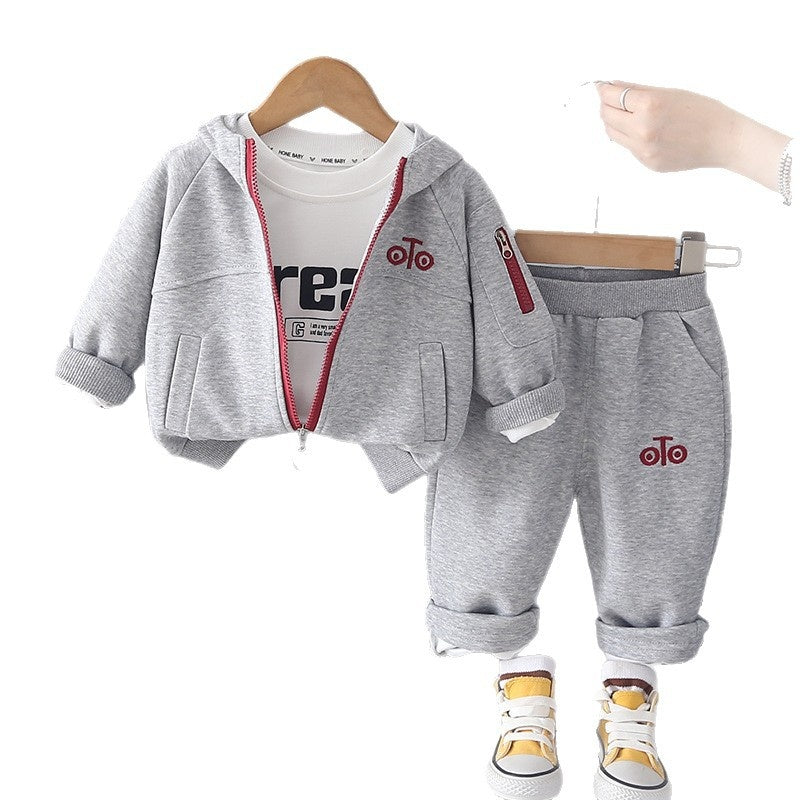 Outfit 2026 New Style Infant Boys' Spring and Autumn Fashionable Long Sleeve Jacket Three-Piece Set