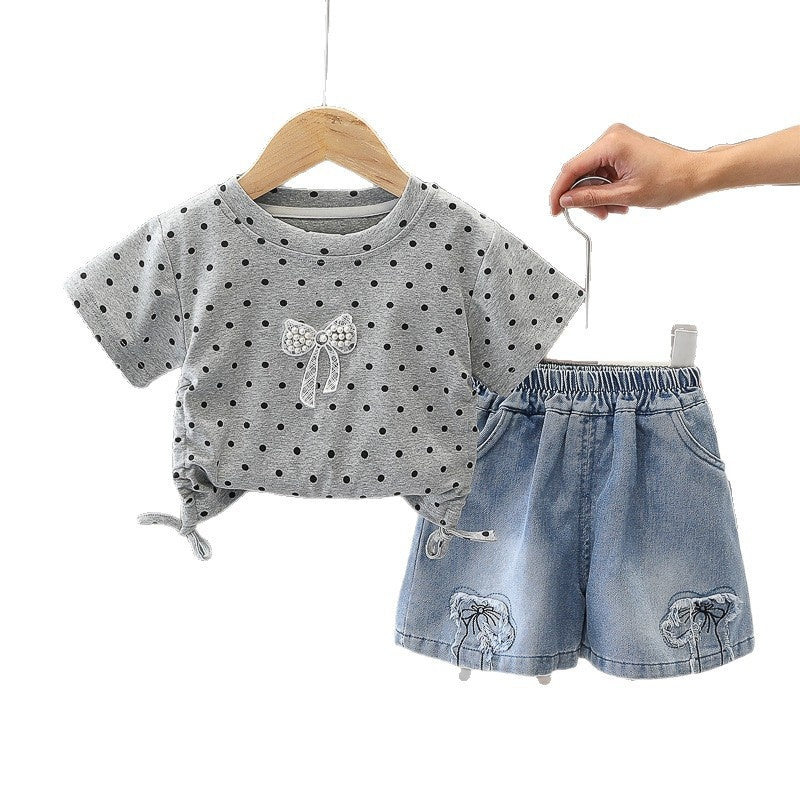2026 New Summer Children's Outfit Girls, Polka Dot Short Sleeve Shorts Two-Piece Set, Baby Clothes for 1-Year-Old Girls
