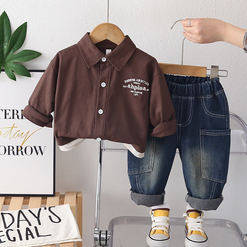 Baby and Autumn Fashionable 3-Piece Children's Clothing Set, Infant Letter Color-Block Two-Piece Outfit, 1-Year-Old Boy Spring Outfit Trendy Set