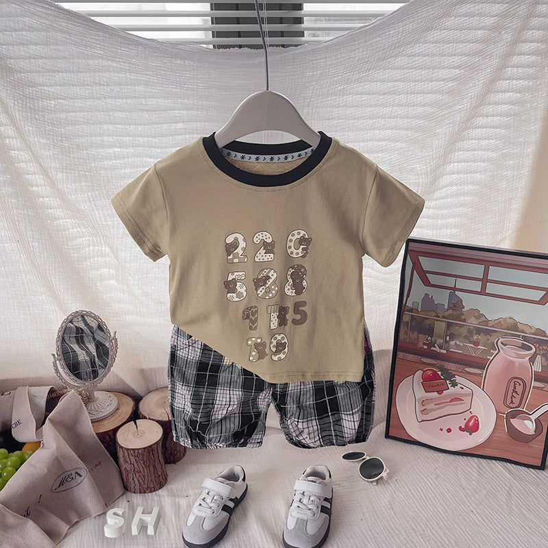 Baby Boy Summer Digital Bear Short Sleeve Set 2026 New Cartoon Shorts Infant Two-Piece Trendy Children's Clothing