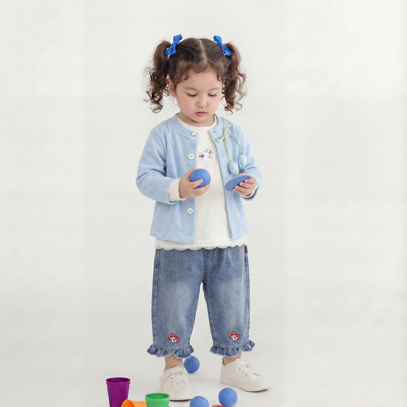 Girls' Outfit 2026 New Fashionable Tulip Cardigan Three-Piece Set Baby Spring and Autumn Casual Infant Children's Trendy Clothing
