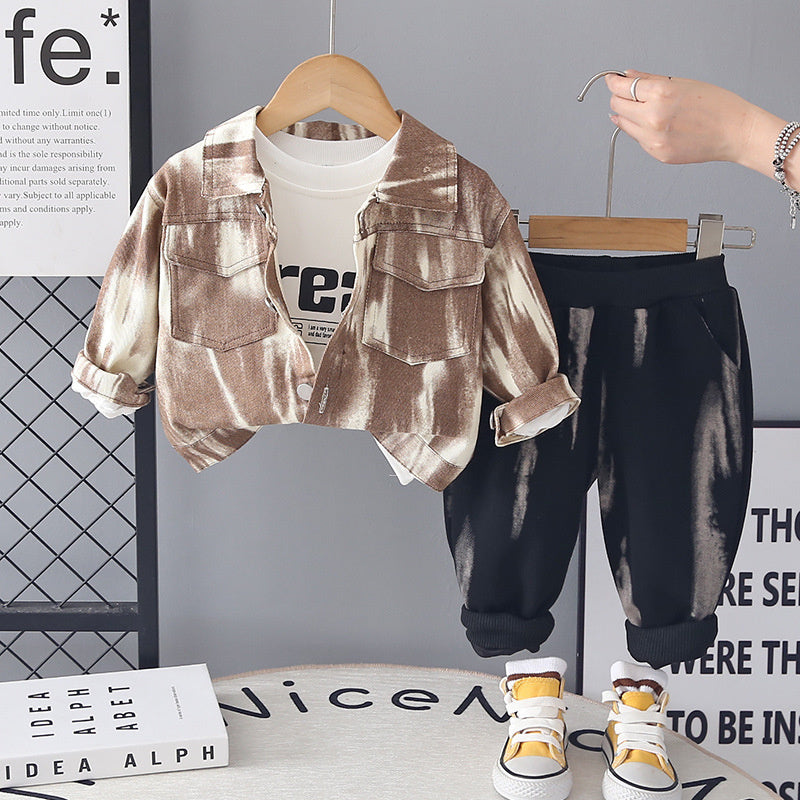 Boys' fashion three-piece set with full print, stylish spring casual clothes toddlers, handsome trendy for infants and children