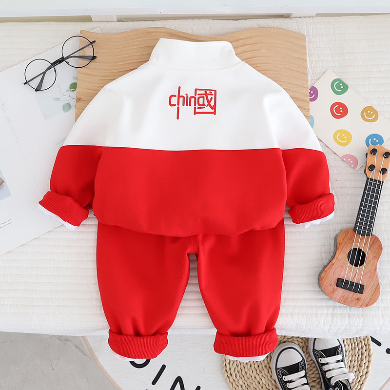 Baby Casual Outfits 2026 New Spring Autumn Fashionable Clothing for Boys and Girls, Children's Color-Block Sports Three-Piece Set Trendy