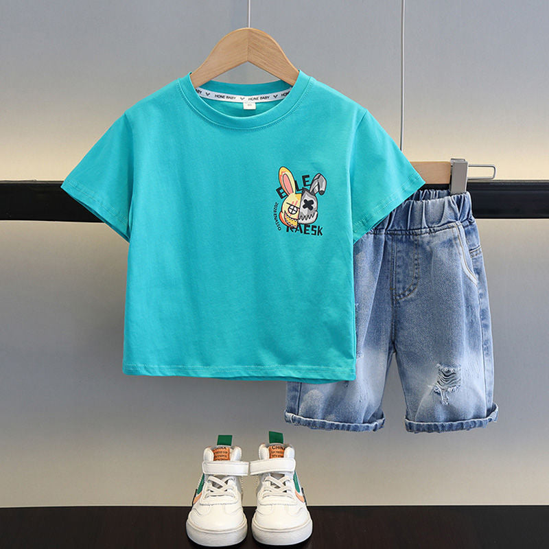 Children's clothing outfit 23 new stylish baby clothes boys' children's summer handsome short-sleeve two-piece set