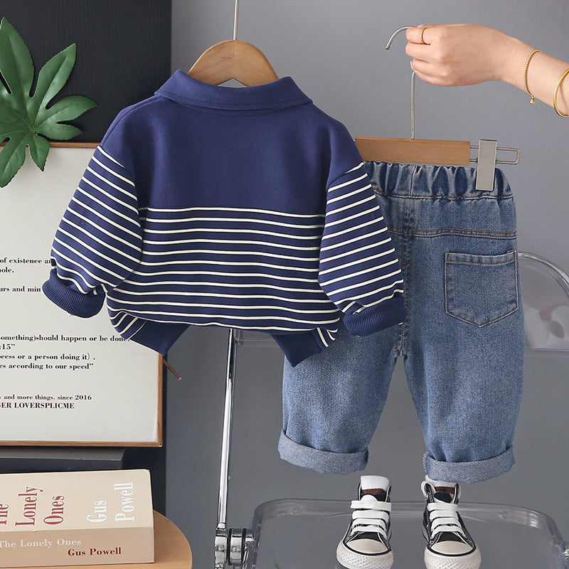 Boys' Spring 2026 New Stylish Set for 1-3 Year Olds, Baby Two-Piece Outfit with Half-Zip Long Sleeve Clothes
