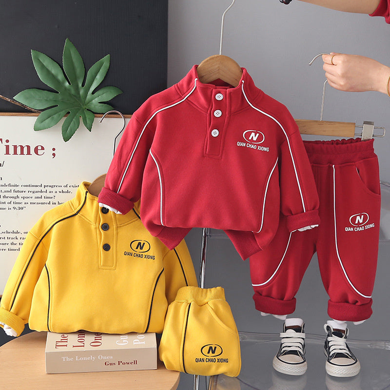 Boys' Outfit 2026 New Fashionable Baby Striped Stand Collar Sweatshirt Children's Spring and Autumn Stylish Two-Piece Set