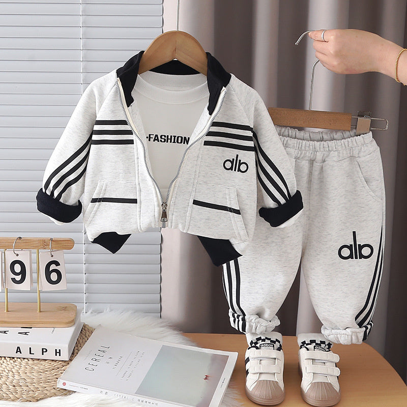 2026 New Children's Clothing and Autumn Striped Jacket Three-Piece Set 1-Year-Old Boys' Spring Fashion Outfit