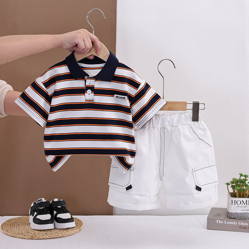 Boys' Outfit Set, Children's Summer Striped Clothes, Casual Thin Short-Sleeve Two-Piece Set for 1-3 Year Olds