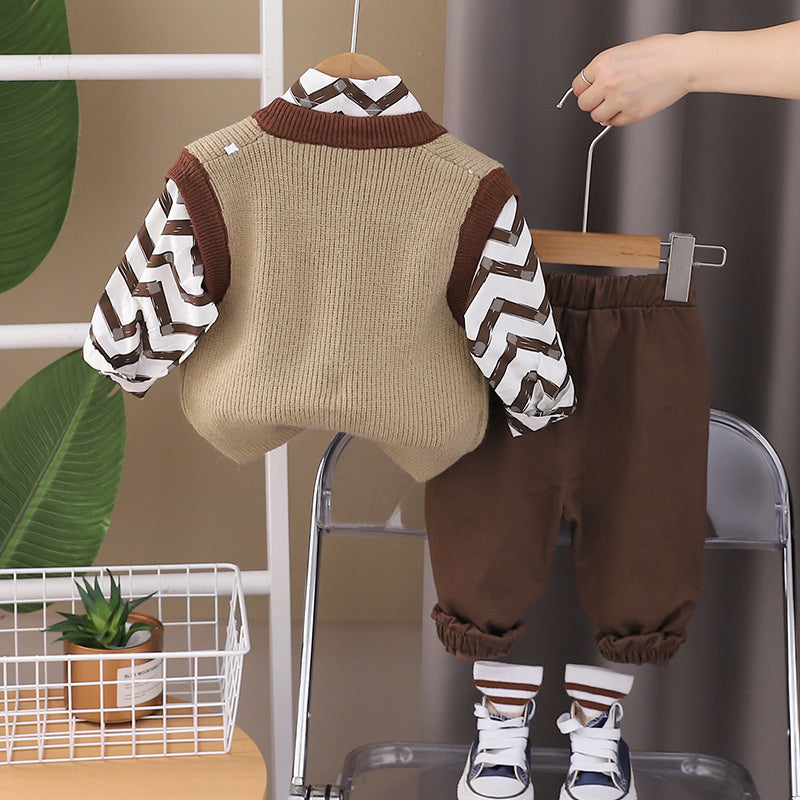 2024 Korean Version Autumn New Shirt 1-5 Years Old Boys Stylish Sweater Vest Casual Three-Piece Set One Piece Dropshipping