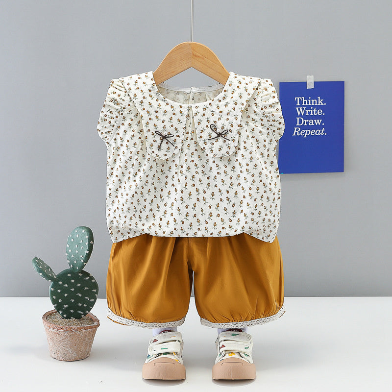 Girls' Outfit 2026 New Fashionable Children's Summer Wear Thin Floral Sleeveless Doll Shirt Two-Piece Set