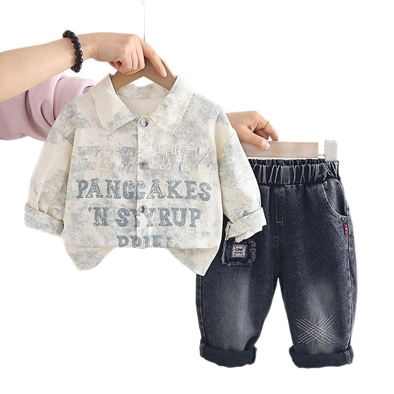 Boys' Outfit 2026 New Fashionable Children's Spring and Autumn Embroidered Letter Long Sleeve Two-Piece Set Trendy
