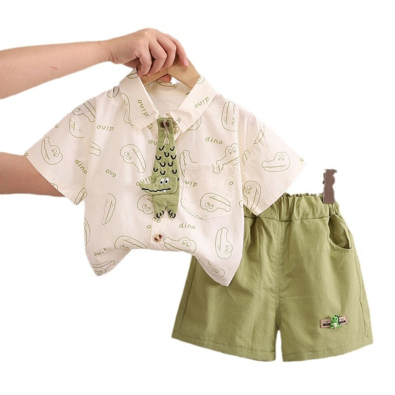 2024 New Boys Short Sleeve Set Two-Piece Fashionable Baby Summer Shirt Children's Trendy Wholesale
