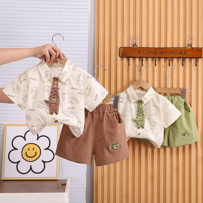 2024 New Boys Short Sleeve Set Two-Piece Fashionable Baby Summer Shirt Children's Trendy Wholesale