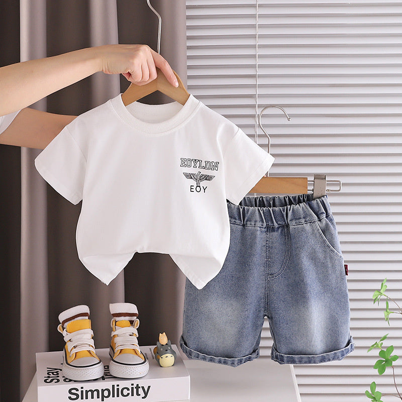 Boys' Summer Outfit 2026 New Style Stylish Short Sleeve Shorts Two-Piece Set Baby Casual Clothes Children's Wear