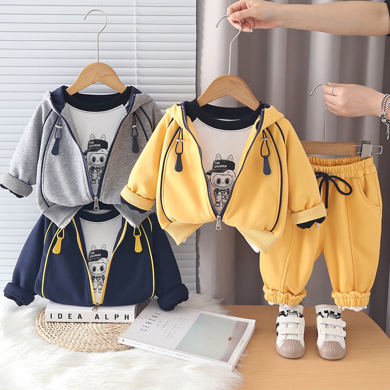 Cool stylish 2026 outfit for boys, three-piece set of children's clothing, baby boy's first birthday outfit, spring and autumn suit