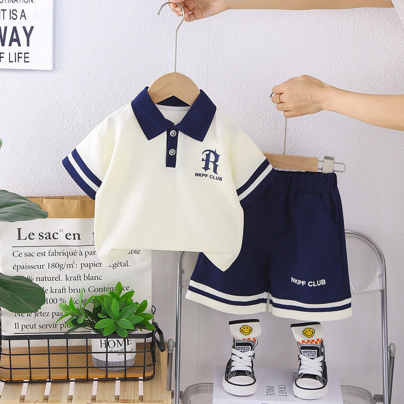 Boys' Outfit with Letter Print Short Sleeve 2026 New Fashionable Two-Piece Summer Set for Children Trendy Baby Clothes