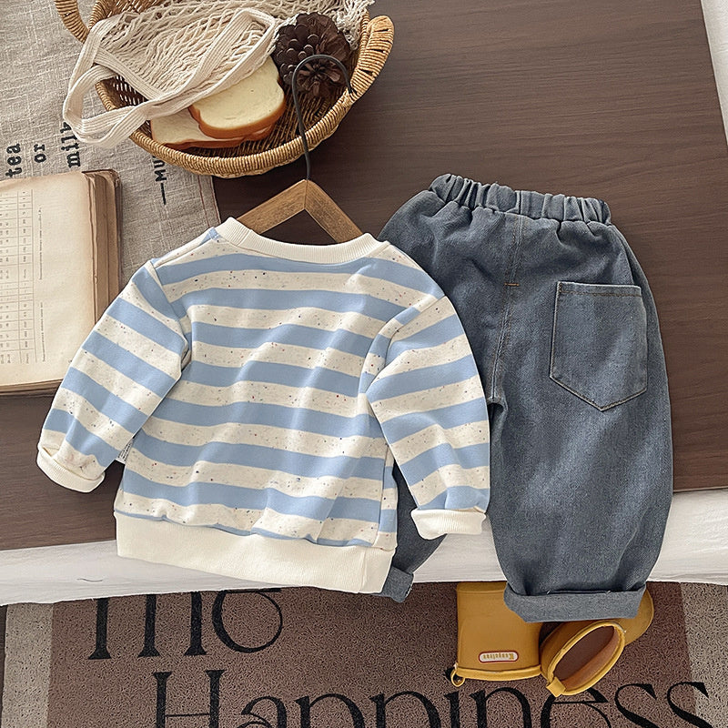 Stylish trendy children's clothing boys, baby outfit with colorful dots puppy design, two-piece set, 2026 new model, infants aged 1 to 5 years, suitable for spring and autumn