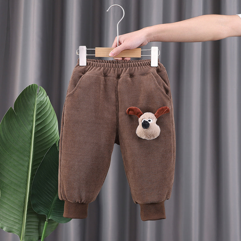 Boys and Girls Thickened Fleece-Lined Cotton Casual Baby 0-5 Years Corduroy Cartoon Warm Jogger Pants Manufacturer 2