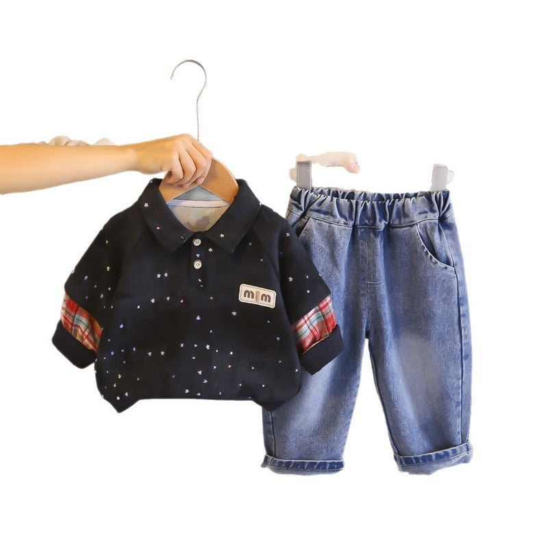 Boys' Outfit 2026 New Fashionable Children's Spring and Autumn Pullover Sweatshirt Two-Piece Set Baby Trendy Clothes