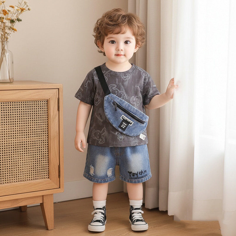 Boys' Outfit 2026 New Fashionable Children's Full-Print Rabbit Baby Summer Short-Sleeve Two-Piece Set for 1-3 Years Old