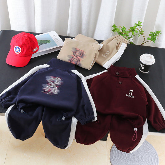 Boys' Outfit 2026 New Korean Style Children's Stand Collar Letter Print Sweatshirt Two-Piece Set for Toddlers in Spring and Autumn