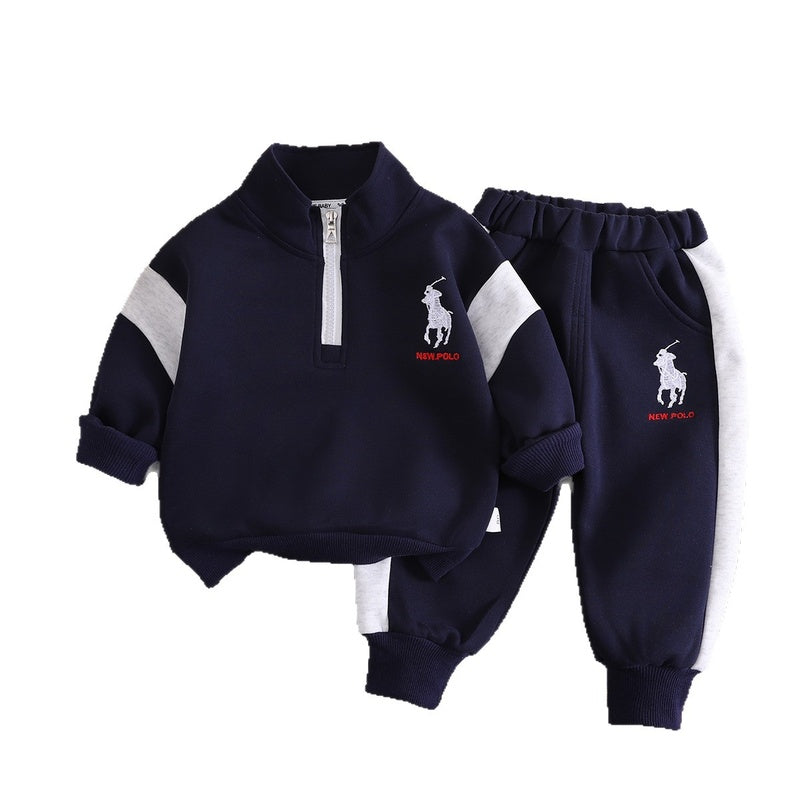 Boys' Outfit Set 2026, New Long-Sleeve Half-Zip Color-Block Two-Piece Set, Fashionable Baby Spring and Autumn Children's Trend