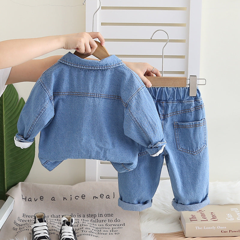 Boys' Outfit Stylish Baby Clothes Spring and Infant Handsome Clothing Autumn Children's Denim Three-Piece Set