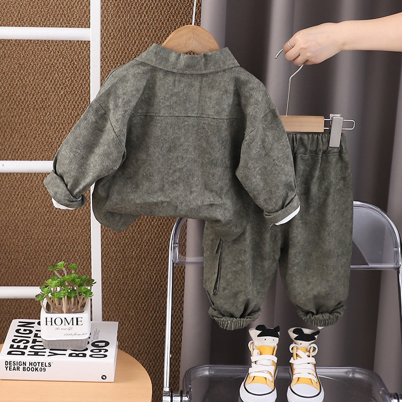 Boys' Letter Cargo Suit 1-2-3-4 Years Old Toddler Clothes Baby Outfit Children's Spring and Autumn Three-Piece Set