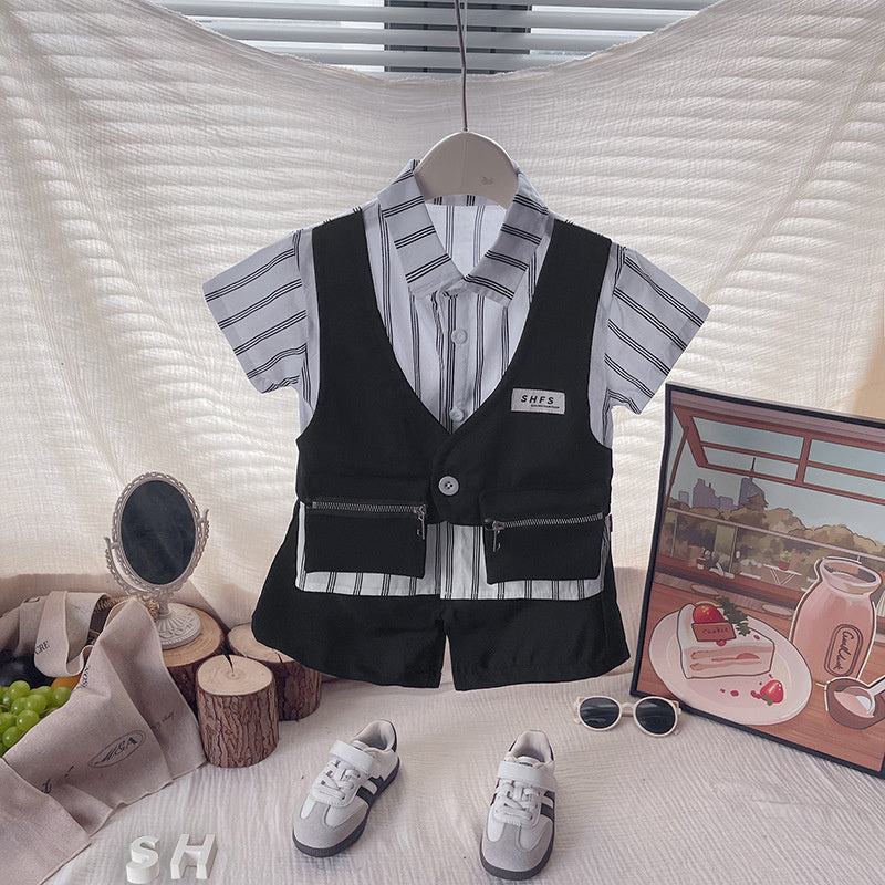 Boys' Clothing 2026 New Fashion Baby Casual Summer Outfit Stylish Korean Version Children's Faux Two-Piece Suit