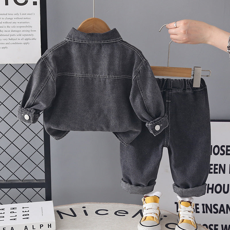 Boys' Spring and Outfit 2026 New Fashionable Casual Denim Three-Piece Set Children, Trendy Autumn Jacket for Babies