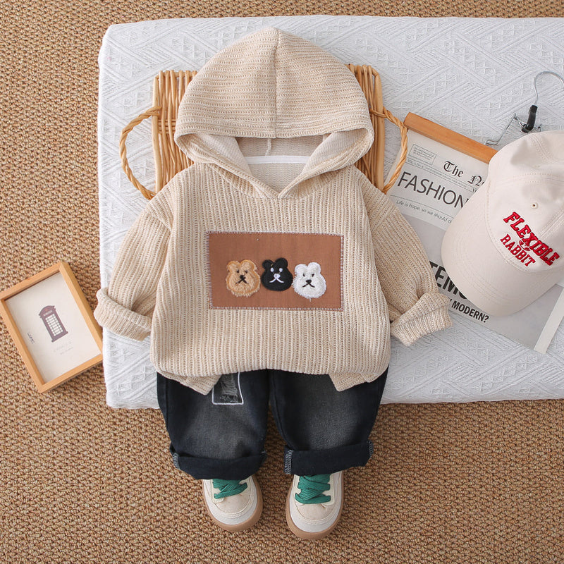 Children's Clothing Boys Spring and 2025 New Fashionable Baby Autumn Cartoon Three Bears Hooded Set