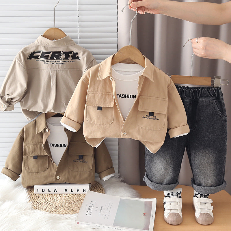 Boys' Suit 2026 New Style Children's Spring and Fashionable Baby Autumn Solid Color Jacket Three-Piece Set Trendy