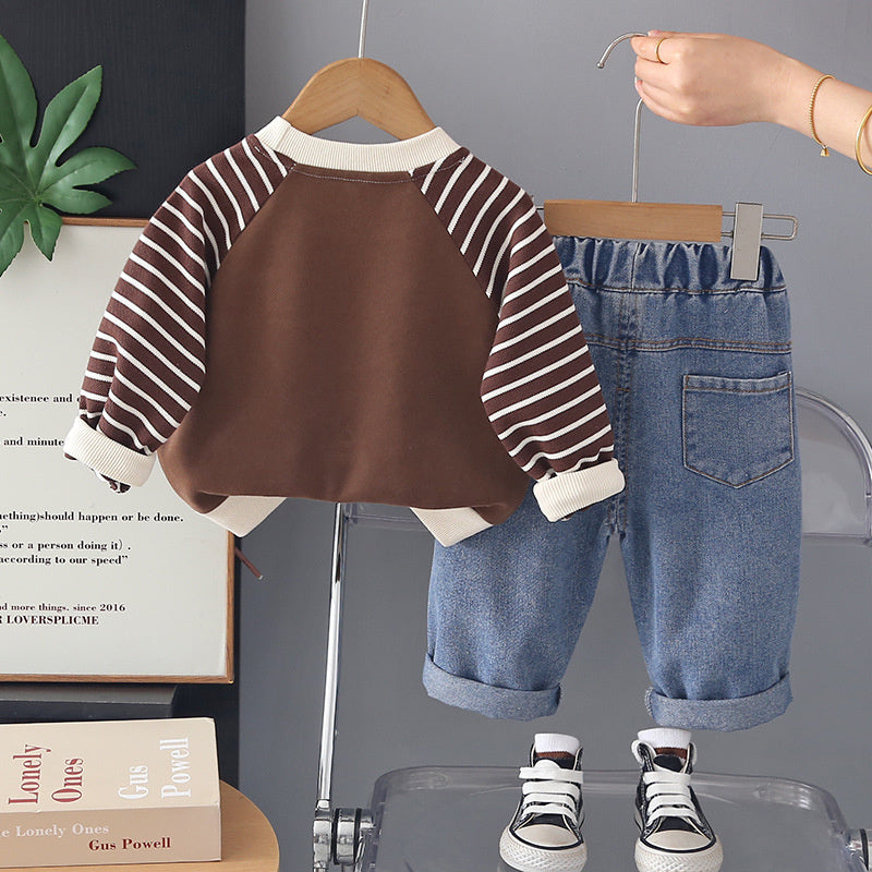 Boys' 3D Dinosaur Sweatshirt Set, Stylish and Autumn 2-Year-Olds, Cute Children's Clothing Boys, Spring Outfit for 1-Year-Old Baby