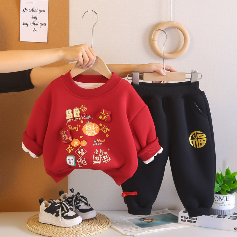 Boys and Girls Baby Outfit Stylish 2 Children Red Clothes Infant New Little Kids Clothing 1 Year Old Winter Set