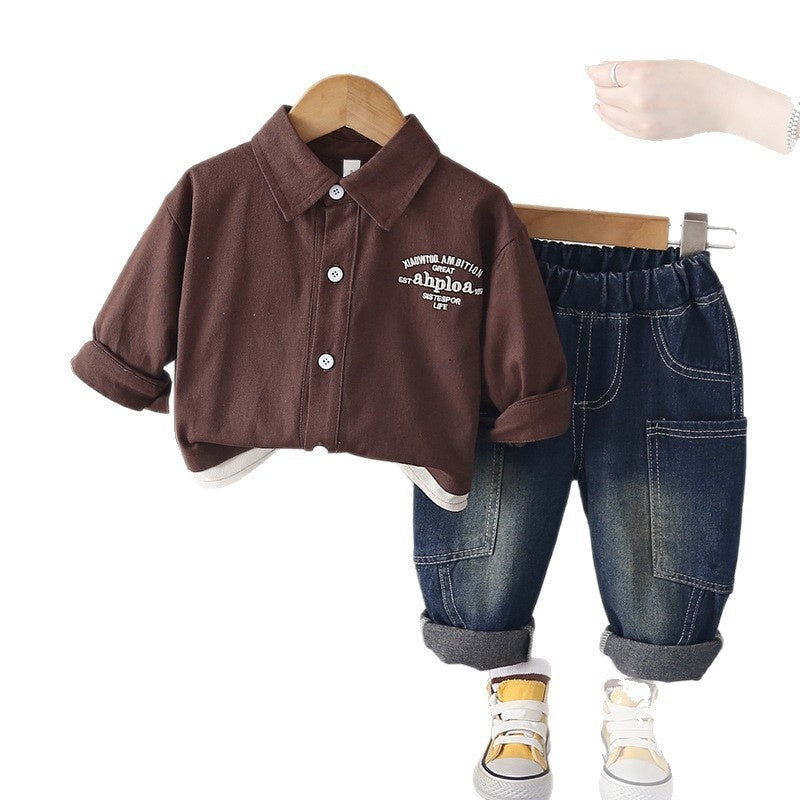 Baby and Autumn Fashionable 3-Piece Children's Clothing Set, Infant Letter Color-Block Two-Piece Outfit, 1-Year-Old Boy Spring Outfit Trendy Set