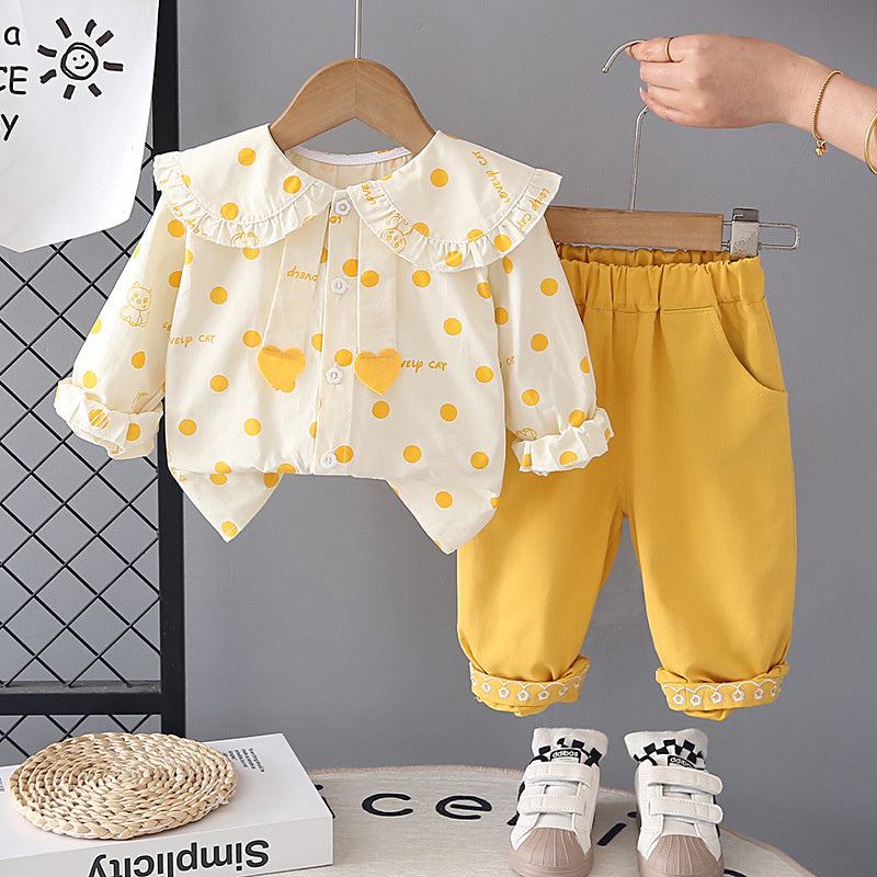 Girls' Outfit Cat Shirt Set, Stylish Fashionable, for 0-3 Year Old Baby Girls, Spring and Autumn Clothes, Infant Children's Clothing