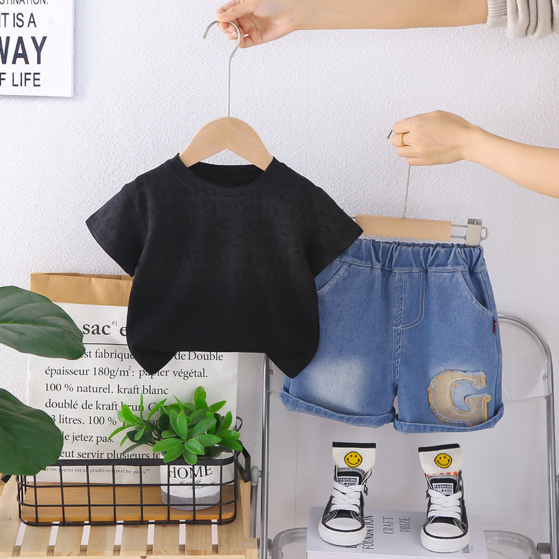 Boys' Outfit 2026 New Fashionable Baby Thin Gradient Short Sleeve Two-Piece Set Children's Summer Clothes
