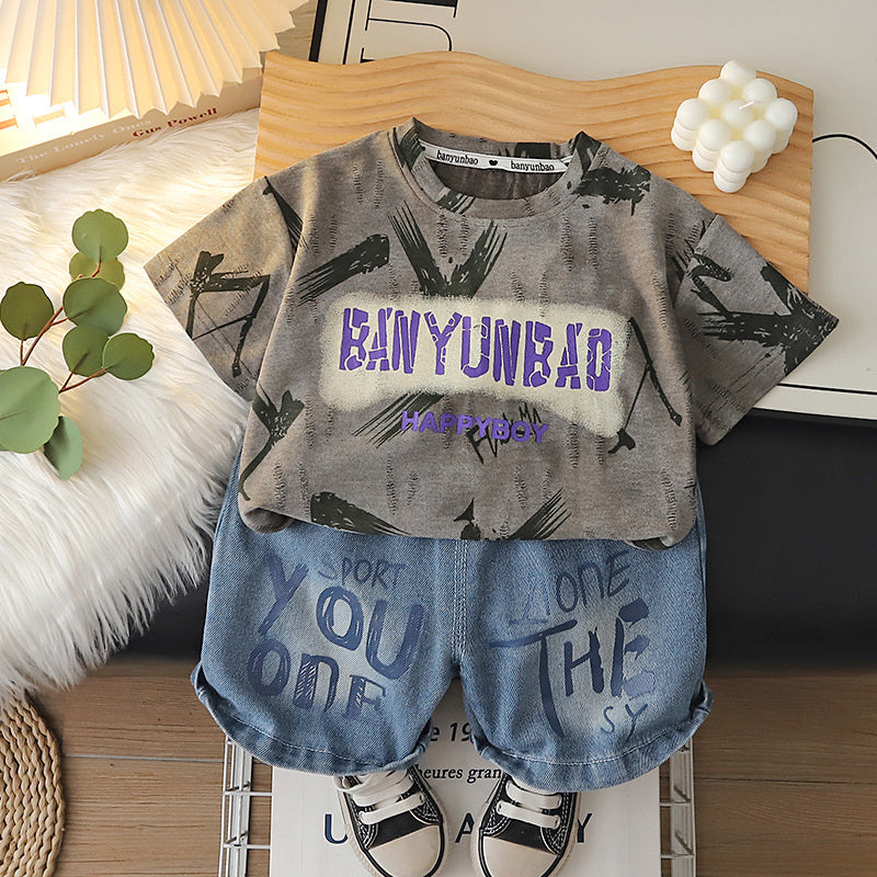 Boys' Outfits 2026 New Fashionable Casual Baby Short-Sleeve Summer Korean Style Two-Piece Set Trendy