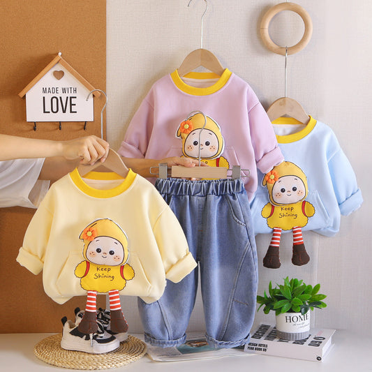 Boys' Stylish Spring and Autumn Outfit 2026 New Children's 3D Cartoon Sweatshirt Two-Piece Set Long Sleeve Baby Clothing