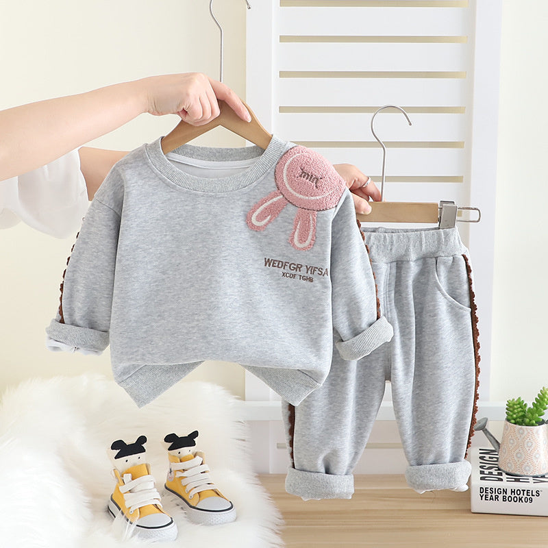 Girls' 2025 New Stylish Girl Baby Autumn Bunny Ear Sweatshirt Toddler Children's Clothing Spring Outfit